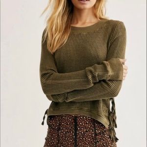 Free People Green Thermal Top with Side Ties size S
